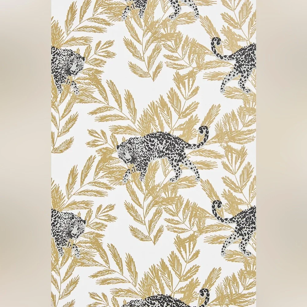 Anthropologie On The Prowl Wallpaper Gold Leopard Gold Black NWT